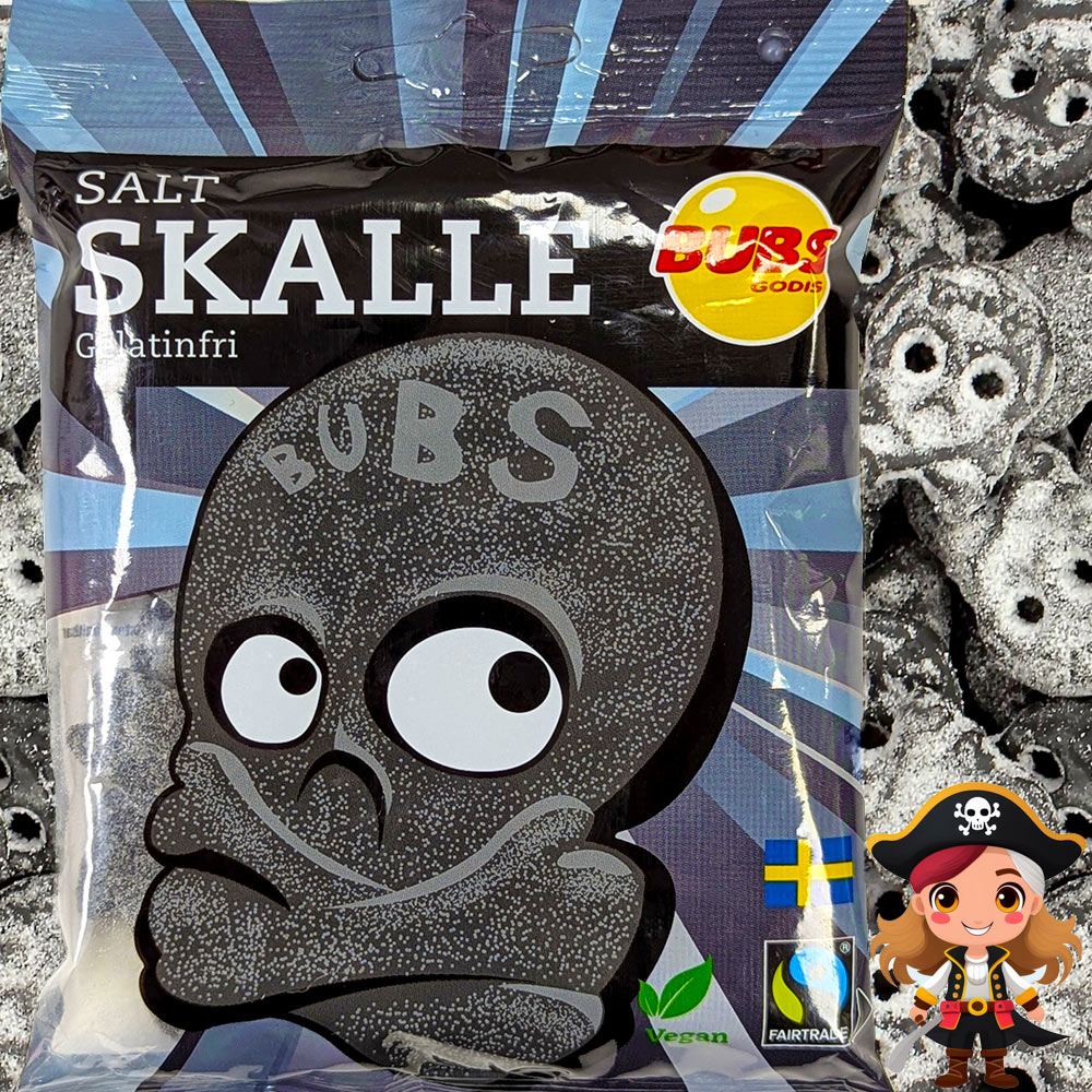 Bubs Salty Skulls Swedish Liquorice 90g Bag treasureislandsweets.co.uk