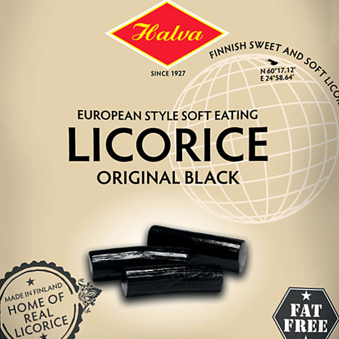Halva Finnish Soft & Sweet Black Liquorice Bag treasureislandsweets.co.uk