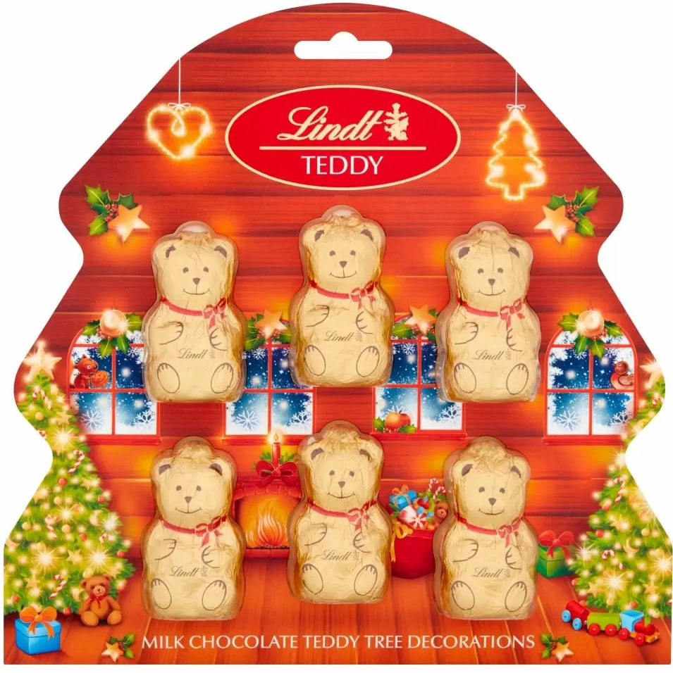 Gold Lindt Bear Tree Decorations 6 Pack