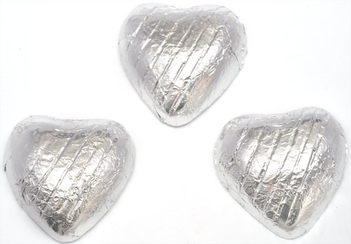 SILVER Foil Wrapped Milk Chocolate Hearts Table Favours Weddings Party Sweets 