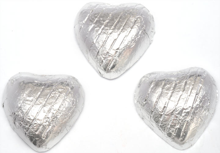 Silver Foil Chocolate Hearts Wedding Favours, Traditional Wedding Party And Retro Sweets