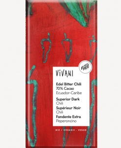 Vivani Dark Chocolate with Chili Bar 100g - 70% Cacao.